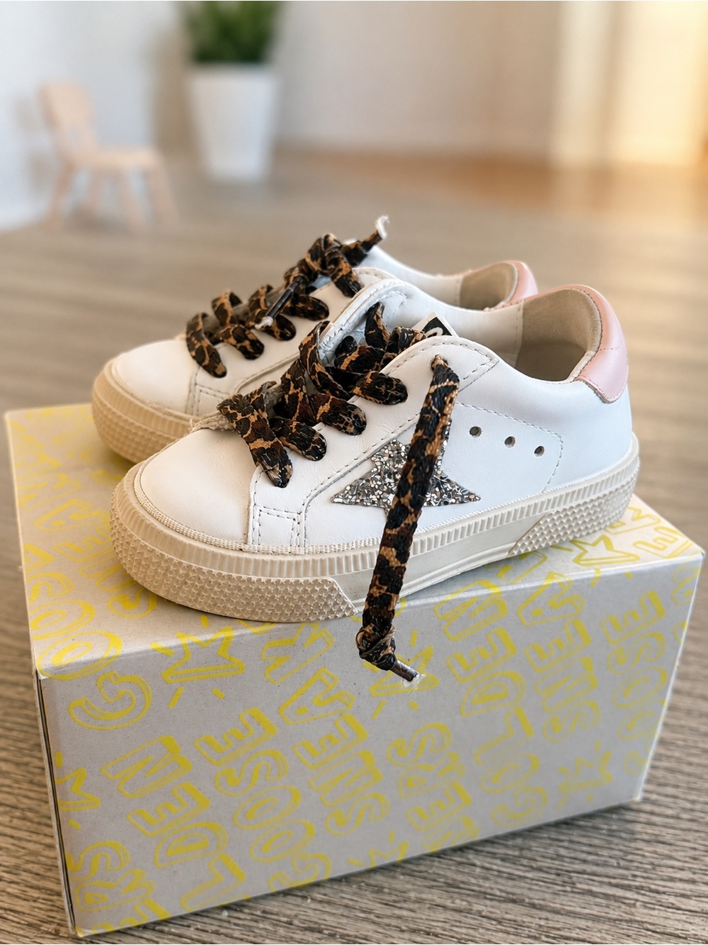 Golden Goose Kids White Sneakers with Leopard Laces